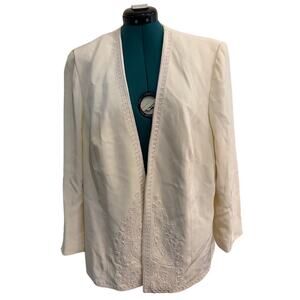 Liz Elana Cream Beaded Formal Blazer Sleek Jacket Party Evening Occasion Size 22